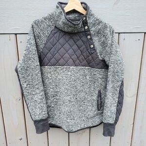 Abercrombie & Fitch Women's Asymmetric Black & Gray Quilted Pullover Fleece Sz M